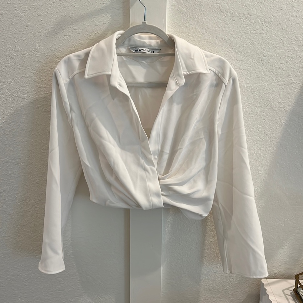 White V-Neck Collared Shirt